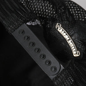 極美品 CHROME HEARTS クロムハーツ フルセメタリークロス トラッカーキャップ レザー シルバー925 ブラック シルバー金具 中古 4a008893
