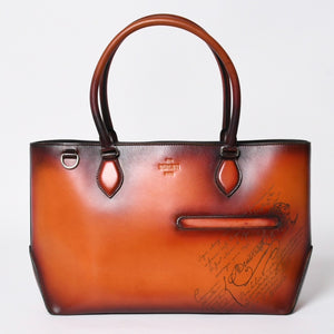 極美品 BERLUTI ベルルッティ トゥジュールトート トートバッグ スクリットレザー ブラウン シルバー金具 中古 4a008374