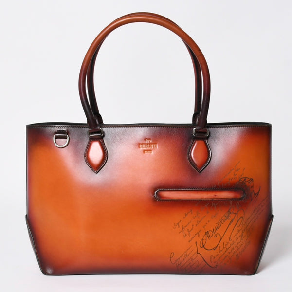 極美品 BERLUTI ベルルッティ トゥジュールトート トートバッグ スクリットレザー ブラウン シルバー金具 中古 4a008374