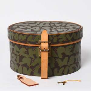 極美品 LOUIS VUITTON ルイヴィトン 帽子ケース モノグラム・グラフィティ ボワット・シャポー ブラウン カーキ ゴールド金具 激レア 中古 4a008592