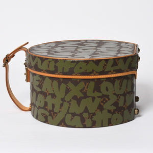 極美品 LOUIS VUITTON ルイヴィトン 帽子ケース モノグラム・グラフィティ ボワット・シャポー ブラウン カーキ ゴールド金具 激レア 中古 4a008592