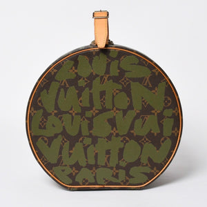 極美品 LOUIS VUITTON ルイヴィトン 帽子ケース モノグラム・グラフィティ ボワット・シャポー ブラウン カーキ ゴールド金具 激レア 中古 4a008592