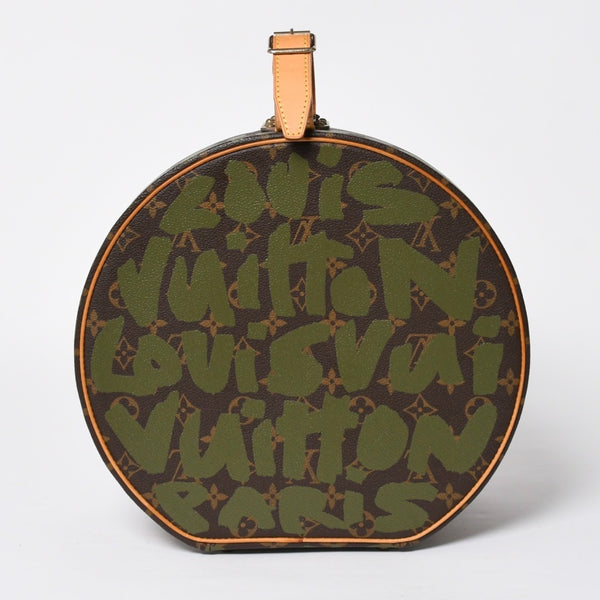 極美品 LOUIS VUITTON ルイヴィトン 帽子ケース モノグラム・グラフィティ ボワット・シャポー ブラウン カーキ ゴールド金具 激レア 中古 4a008592