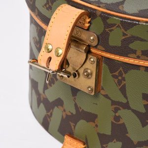極美品 LOUIS VUITTON ルイヴィトン 帽子ケース モノグラム・グラフィティ ボワット・シャポー ブラウン カーキ ゴールド金具 激レア 中古 4a008592