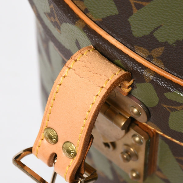極美品 LOUIS VUITTON ルイヴィトン 帽子ケース モノグラム・グラフィティ ボワット・シャポー ブラウン カーキ ゴールド金具 激レア 中古 4a008592