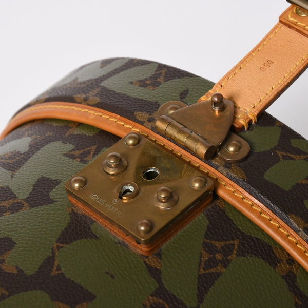 極美品 LOUIS VUITTON ルイヴィトン 帽子ケース モノグラム・グラフィティ ボワット・シャポー ブラウン カーキ ゴールド金具 激レア 中古 4a008592