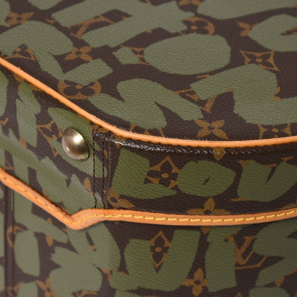 極美品 LOUIS VUITTON ルイヴィトン 帽子ケース モノグラム・グラフィティ ボワット・シャポー ブラウン カーキ ゴールド金具 激レア 中古 4a008592