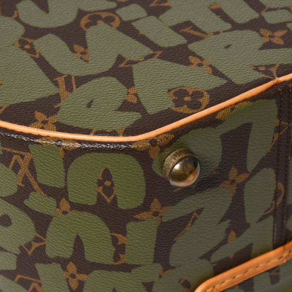極美品 LOUIS VUITTON ルイヴィトン 帽子ケース モノグラム・グラフィティ ボワット・シャポー ブラウン カーキ ゴールド金具 激レア 中古 4a008592