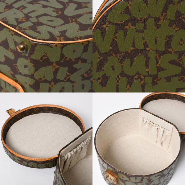 極美品 LOUIS VUITTON ルイヴィトン 帽子ケース モノグラム・グラフィティ ボワット・シャポー ブラウン カーキ ゴールド金具 激レア 中古 4a008592