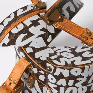 LOUIS VUITTON ルイヴィトン 帽子ケース モノグラム グラフィティ ボワット シャポー M92186 ブラウン シルバー 激レア 美品 中古 4a008593