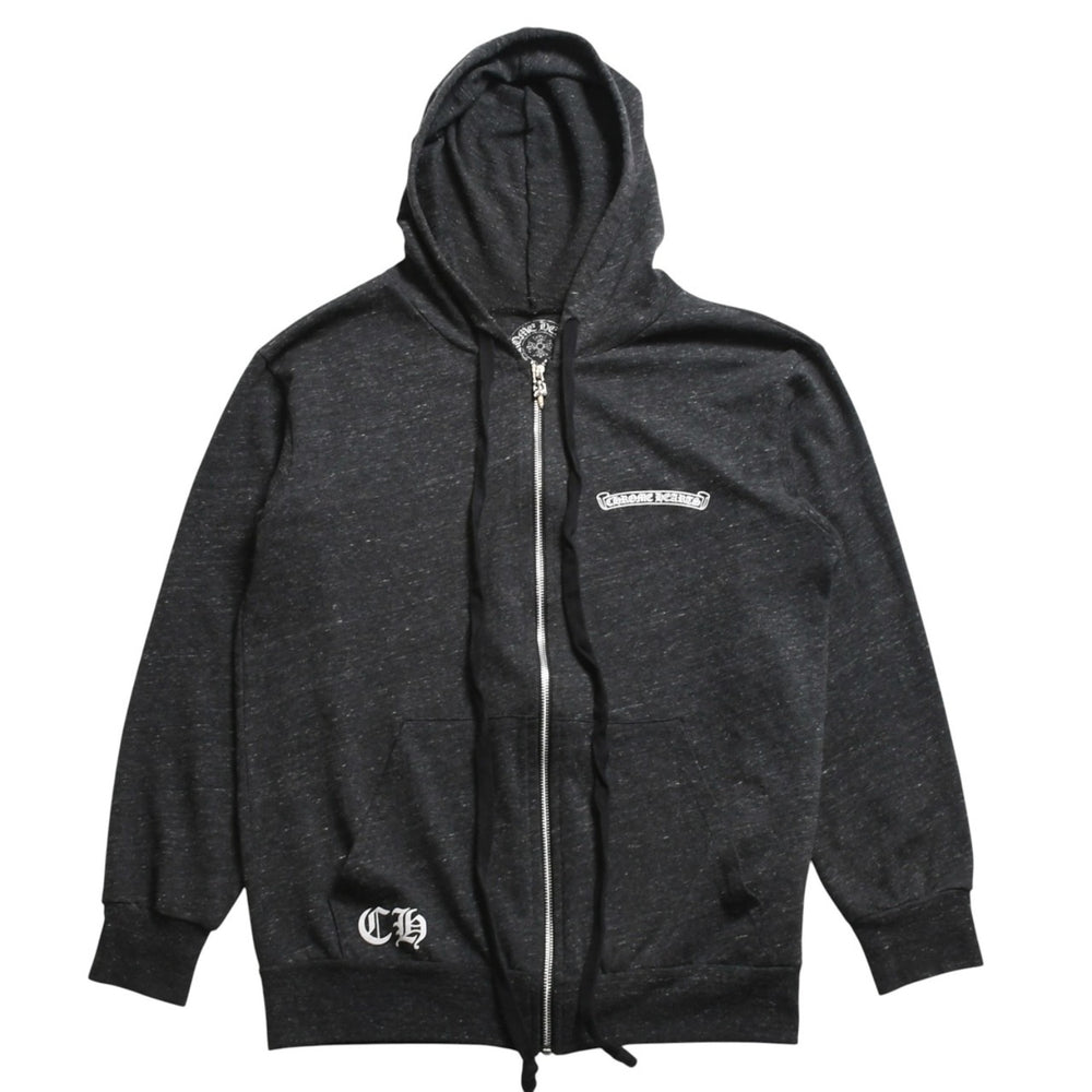 極美品 CHROME HEARTS クロムハーツ ジップアップ フーディー サイズL スター スクロールラベル ダガージップ 霜降りグレー 中古 4a008910