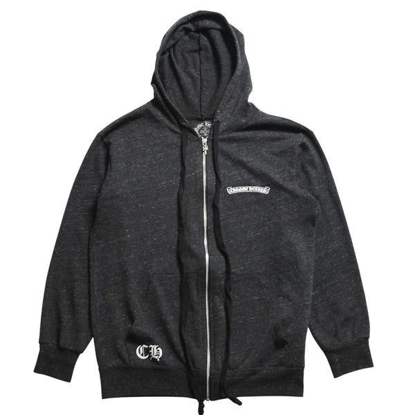 極美品 CHROME HEARTS クロムハーツ ジップアップ フーディー サイズL スター スクロールラベル ダガージップ 霜降りグレー 中古 4a008910