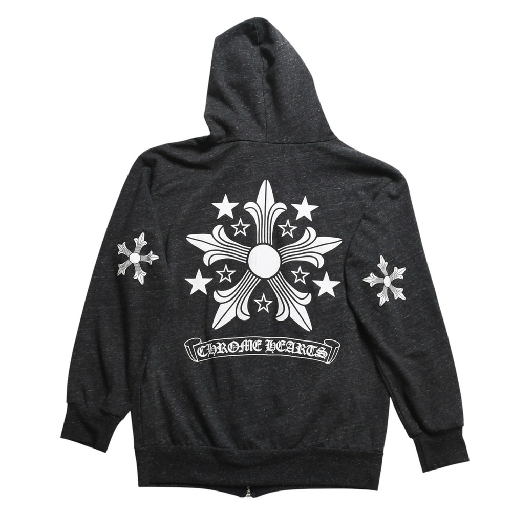 極美品 CHROME HEARTS クロムハーツ ジップアップ フーディー サイズL スター スクロールラベル ダガージップ 霜降りグレー 中古 4a008910