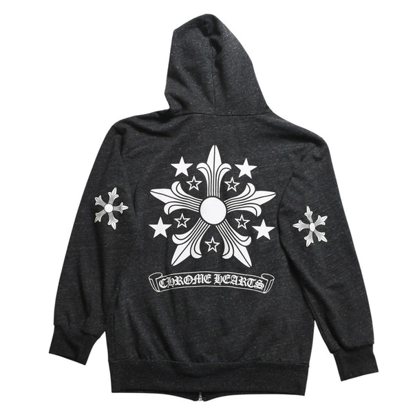 極美品 CHROME HEARTS クロムハーツ ジップアップ フーディー サイズL スター スクロールラベル ダガージップ 霜降りグレー 中古 4a008910