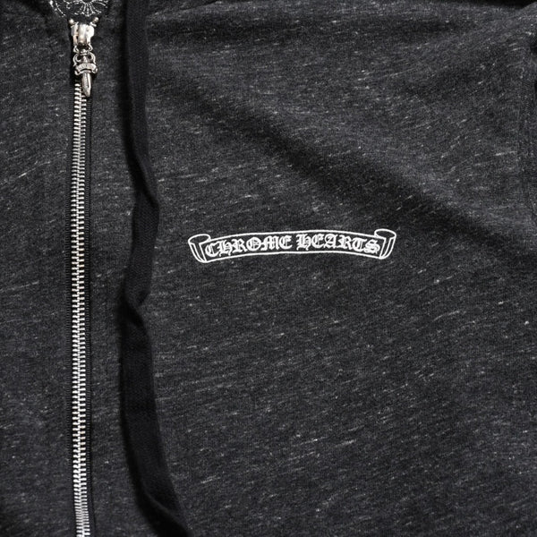 極美品 CHROME HEARTS クロムハーツ ジップアップ フーディー サイズL スター スクロールラベル ダガージップ 霜降りグレー 中古 4a008910