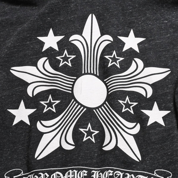 極美品 CHROME HEARTS クロムハーツ ジップアップ フーディー サイズL スター スクロールラベル ダガージップ 霜降りグレー 中古 4a008910