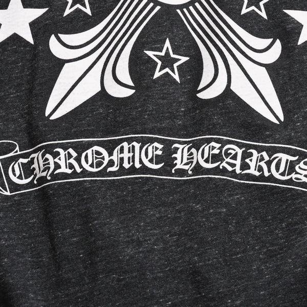 極美品 CHROME HEARTS クロムハーツ ジップアップ フーディー サイズL スター スクロールラベル ダガージップ 霜降りグレー 中古 4a008910