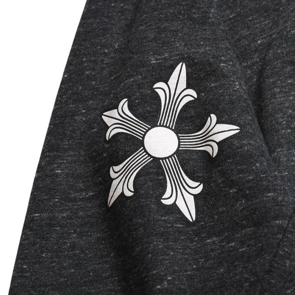 極美品 CHROME HEARTS クロムハーツ ジップアップ フーディー サイズL スター スクロールラベル ダガージップ 霜降りグレー 中古 4a008910
