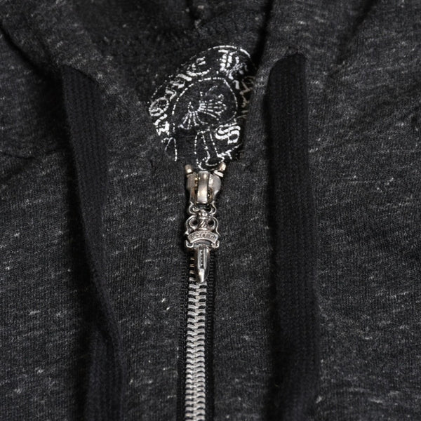 極美品 CHROME HEARTS クロムハーツ ジップアップ フーディー サイズL スター スクロールラベル ダガージップ 霜降りグレー 中古 4a008910