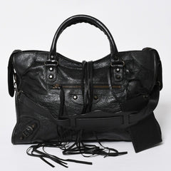 Very Good Condition BALENCIAGA Balenciaga The City 2WAY Handbag 115748 Black Lambskin Shoulder Bag Bronze Hardware 4a009043