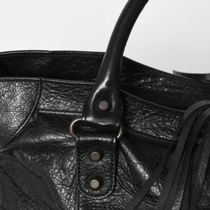 Very Good Condition BALENCIAGA Balenciaga The City 2WAY Handbag 115748 Black Lambskin Shoulder Bag Bronze Hardware 4a009043
