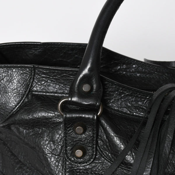 Very Good Condition BALENCIAGA Balenciaga The City 2WAY Handbag 115748 Black Lambskin Shoulder Bag Bronze Hardware 4a009043