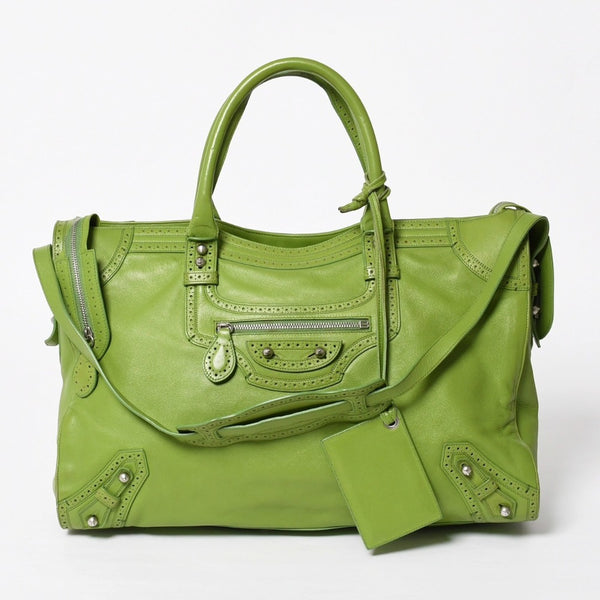 Very Good Condition BALENCIAGA Riva City 2WAY Handbag 279574 Shoulder Bag Punching Silver Hardware Used 4a009034
