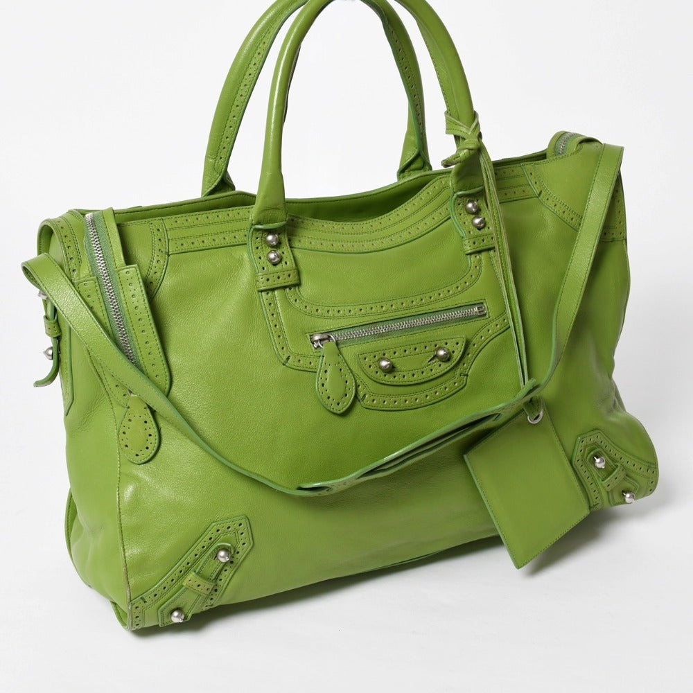 Very Good Condition BALENCIAGA Riva City 2WAY Handbag 279574 Shoulder Bag Punching Silver Hardware Used 4a009034