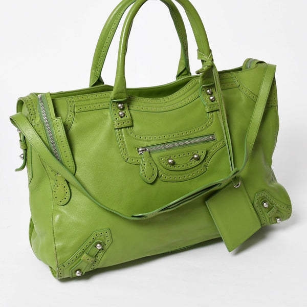 Very Good Condition BALENCIAGA Riva City 2WAY Handbag 279574 Shoulder Bag Punching Silver Hardware Used 4a009034