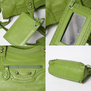 Very Good Condition BALENCIAGA Riva City 2WAY Handbag 279574 Shoulder Bag Punching Silver Hardware Used 4a009034