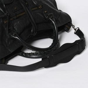 Very Good Condition BALENCIAGA Balenciaga The City 2WAY Handbag 115748 Black Lambskin Shoulder Bag Bronze Hardware 4a009043
