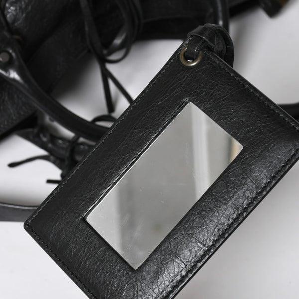 Very Good Condition BALENCIAGA Balenciaga The City 2WAY Handbag 115748 Black Lambskin Shoulder Bag Bronze Hardware 4a009043
