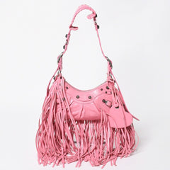 Very Good Condition BALENCIAGA Le Cargole Le Cargole Shoulder Bag Fringe Pink 671309 Silver Hardware Used 4a009030