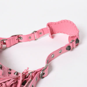 Very Good Condition BALENCIAGA Le Cargole Le Cargole Shoulder Bag Fringe Pink 671309 Silver Hardware Used 4a009030