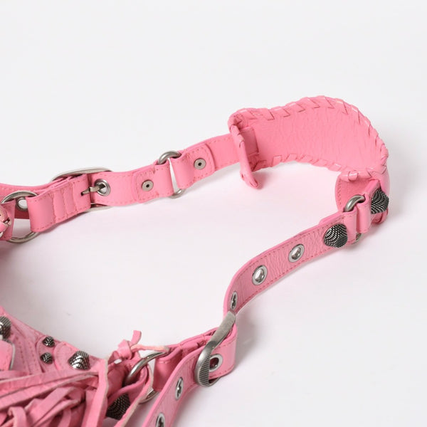 Very Good Condition BALENCIAGA Le Cargole Le Cargole Shoulder Bag Fringe Pink 671309 Silver Hardware Used 4a009030