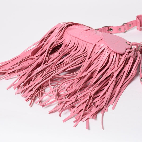 Very Good Condition BALENCIAGA Le Cargole Le Cargole Shoulder Bag Fringe Pink 671309 Silver Hardware Used 4a009030