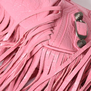 Very Good Condition BALENCIAGA Le Cargole Le Cargole Shoulder Bag Fringe Pink 671309 Silver Hardware Used 4a009030