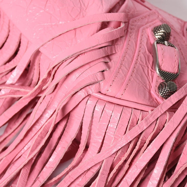 Very Good Condition BALENCIAGA Le Cargole Le Cargole Shoulder Bag Fringe Pink 671309 Silver Hardware Used 4a009030