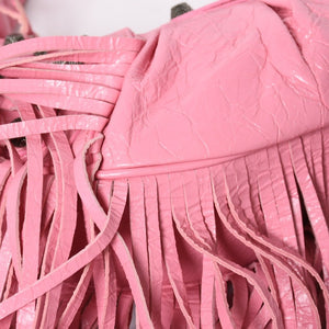Very Good Condition BALENCIAGA Le Cargole Le Cargole Shoulder Bag Fringe Pink 671309 Silver Hardware Used 4a009030