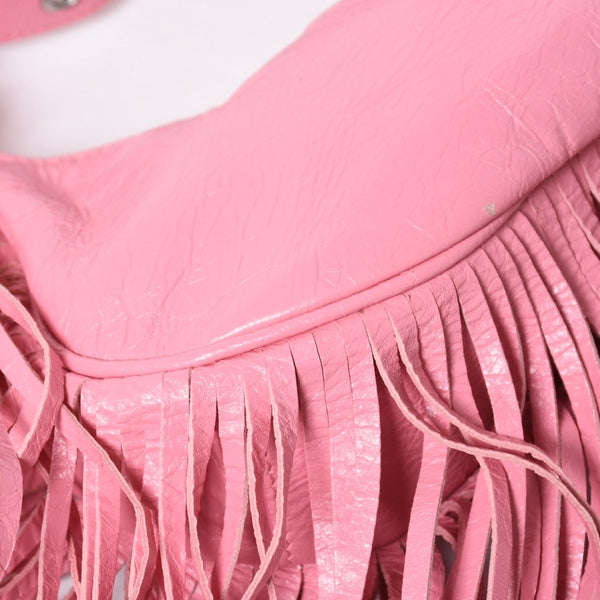 Very Good Condition BALENCIAGA Le Cargole Le Cargole Shoulder Bag Fringe Pink 671309 Silver Hardware Used 4a009030