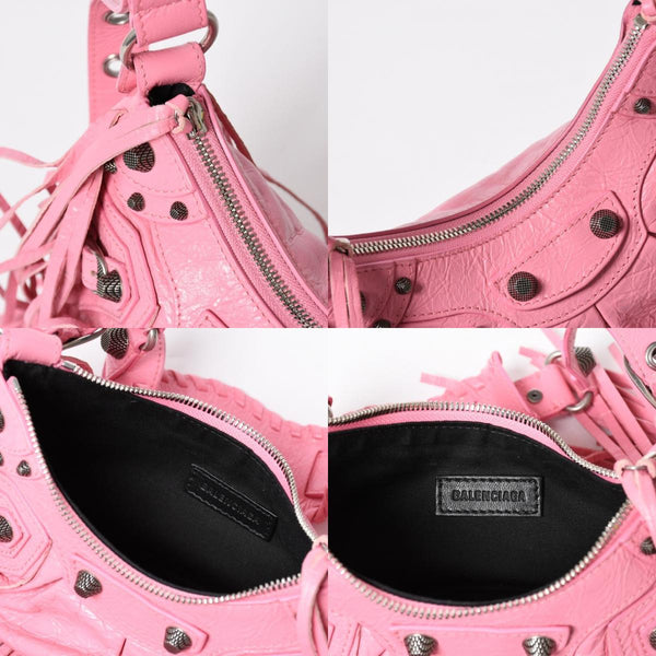 Very Good Condition BALENCIAGA Le Cargole Le Cargole Shoulder Bag Fringe Pink 671309 Silver Hardware Used 4a009030