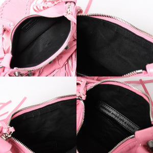 Very Good Condition BALENCIAGA Le Cargole Le Cargole Shoulder Bag Fringe Pink 671309 Silver Hardware Used 4a009030