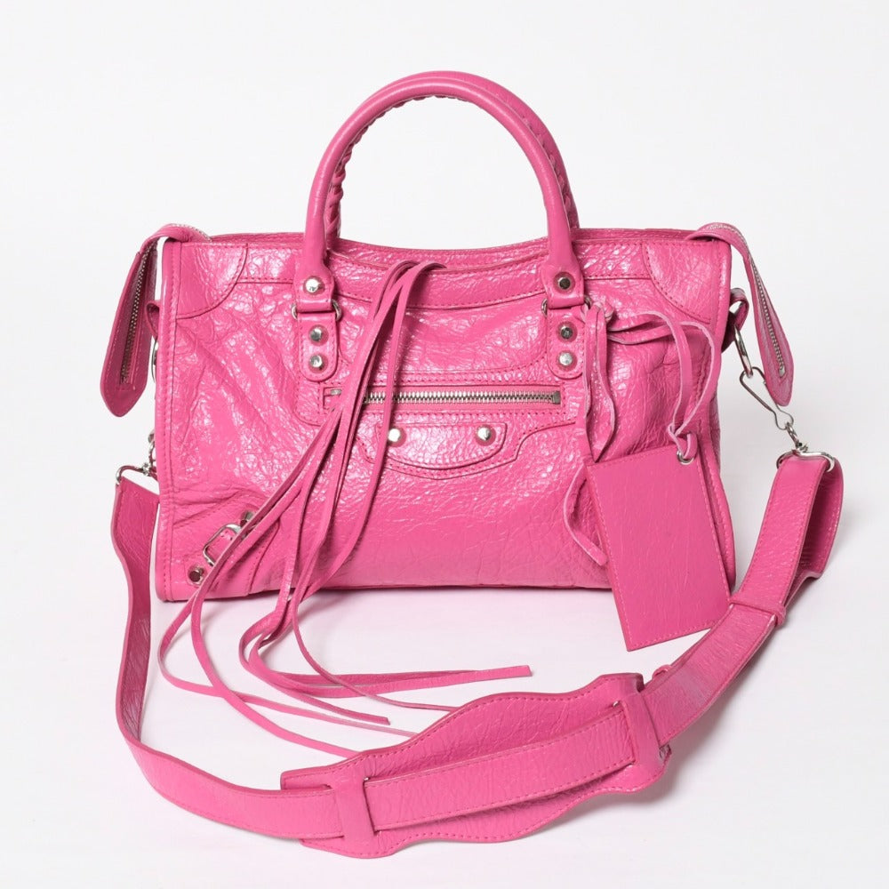 Very Good Condition BALENCIAGA Classic City Small Handbag 431621 Leather Pink Gold Hardware Used 4a009033