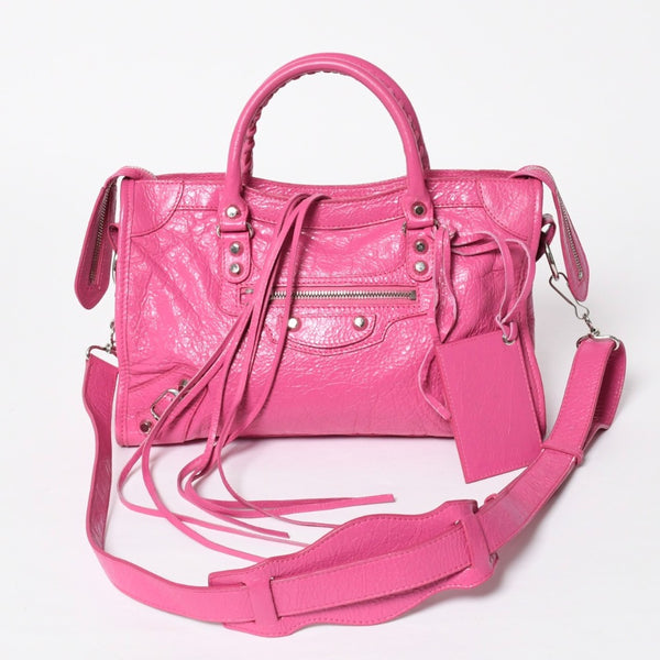 Very Good Condition BALENCIAGA Classic City Small Handbag 431621 Leather Pink Gold Hardware Used 4a009033