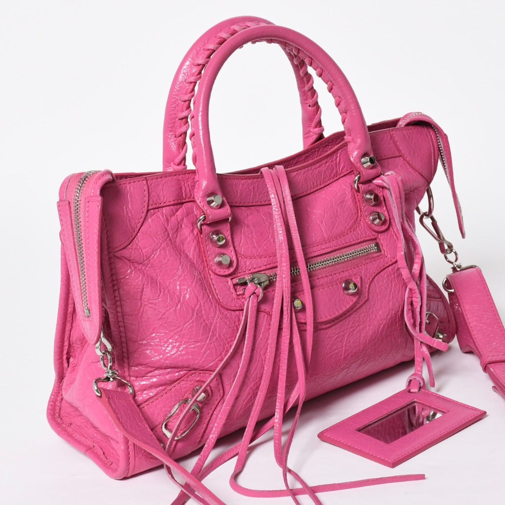 Very Good Condition BALENCIAGA Classic City Small Handbag 431621 Leather Pink Gold Hardware Used 4a009033
