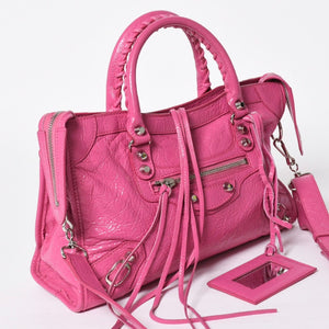 Very Good Condition BALENCIAGA Classic City Small Handbag 431621 Leather Pink Gold Hardware Used 4a009033