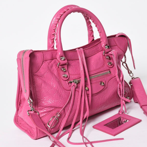 Very Good Condition BALENCIAGA Classic City Small Handbag 431621 Leather Pink Gold Hardware Used 4a009033