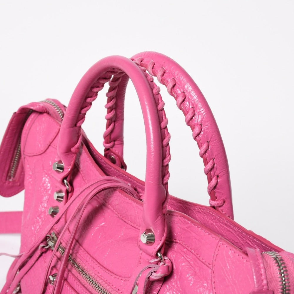 極美品 BALENCIAGA バレンシアガ クラシック シティ スモール ハンドバッグ 431621 レザー ピンク ゴールド金具 中古 4a009033