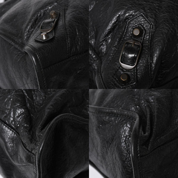 Very Good Condition BALENCIAGA Balenciaga The City 2WAY Handbag 115748 Black Lambskin Shoulder Bag Bronze Hardware 4a009043