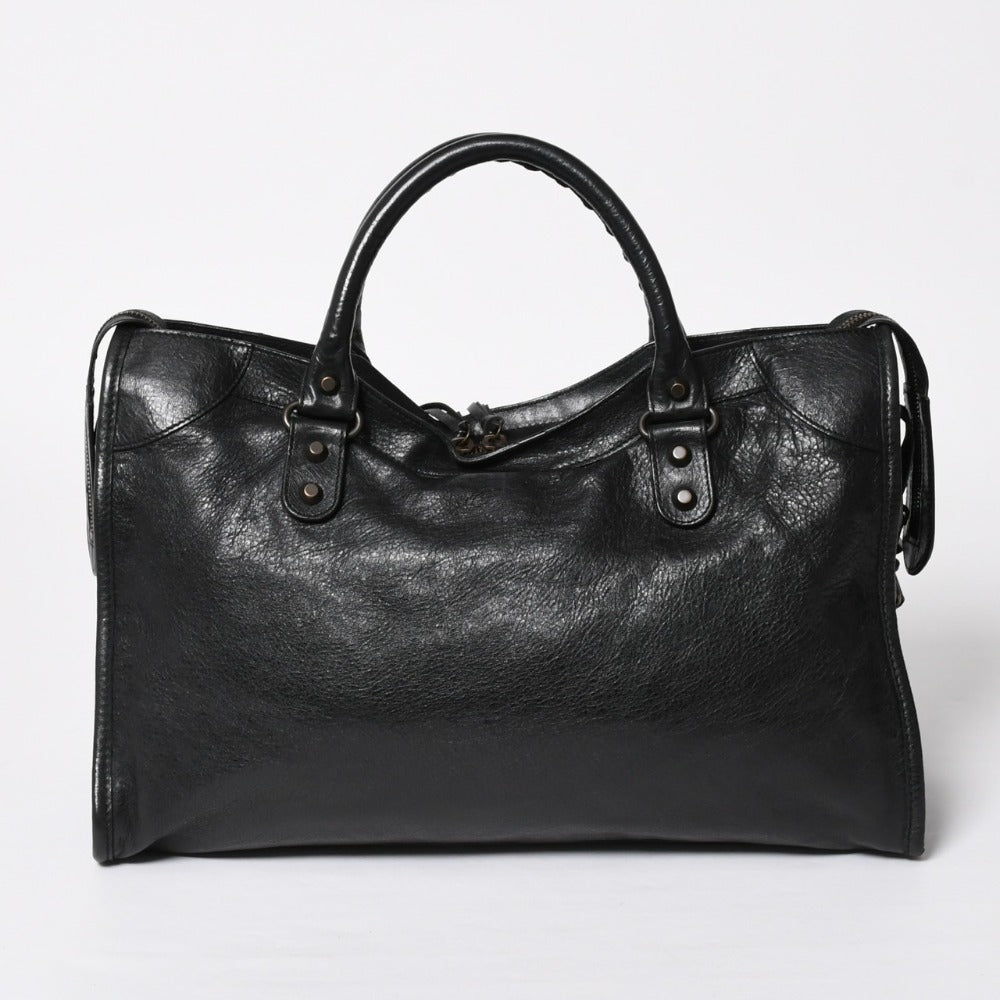 Very Good Condition BALENCIAGA Balenciaga The City 2WAY Handbag 115748 Shoulder Bag Black Silver Hardware Used 4a009044